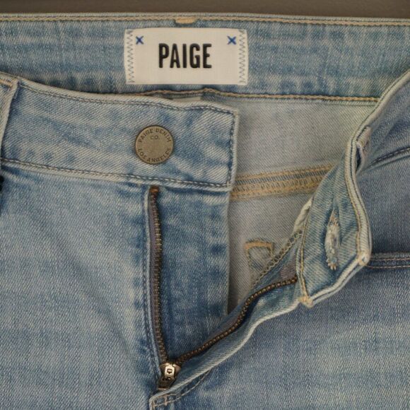 New Paige Skyline Ankle Peg Raw Hem Mid Rise Jeans in Daralyn Destructed size 25 - Picture 14 of 16